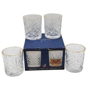 Set Of‎ 4 Valencay Gold Embossed  Whiskey Glasses Old Fashioned Drinkware 10.4oz